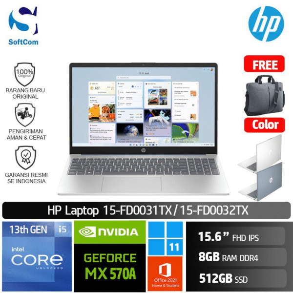 Laptop HP P15 FD0031TX/FD0032TX | Core i5-1334U | 8GB RAM | 512GB SSD | MX570A 2GB | 15.6″ FHD IPS | Win 11 + OHS 2021